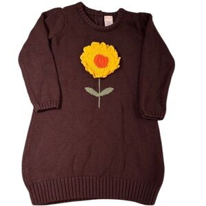 Gymboree Brown Sweater Dress w/ crochet/knit Sunflower appliqué Girls 5T